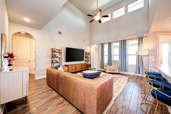 Interior, Living room, Recessed Lighting, Wood Texture Flooring