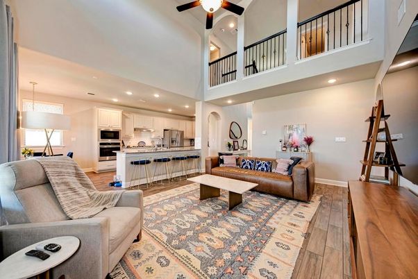 Interior, Kitchen, Living room, Pendant Lights, Recessed Lighting, Stainless Steel Appliances, Wood Texture Flooring
