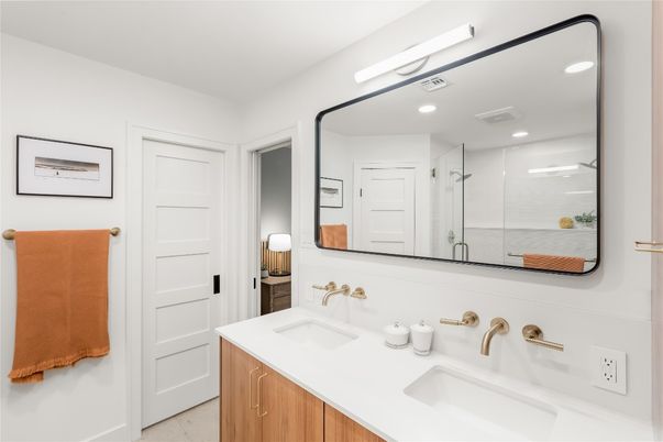 Bathroom, Dual Sink Vanities, Glass Shower, Interior, Recessed Lighting