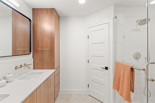 Bathroom, Glass Shower, Interior, Recessed Lighting