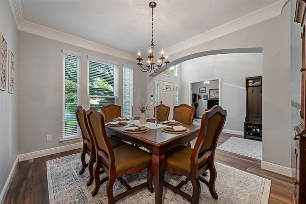 Chandelier, Dining room, Interior, Wood Texture Flooring