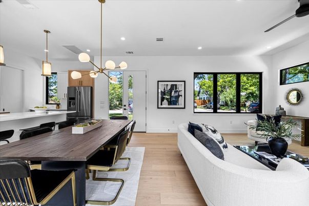 Dining room, Interior, Kitchen, Living room, Pendant Lights, Recessed Lighting, Wood Texture Flooring