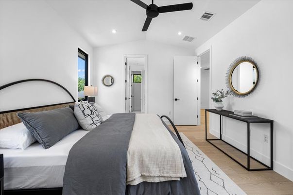 Bedroom, Interior, Recessed Lighting, Wood Texture Flooring