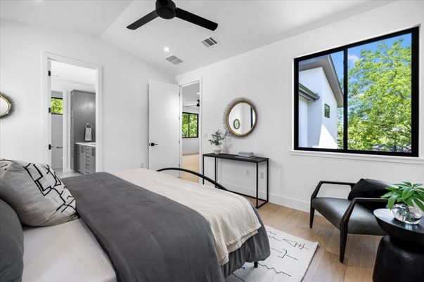 Bedroom, Interior, Recessed Lighting, Wood Texture Flooring