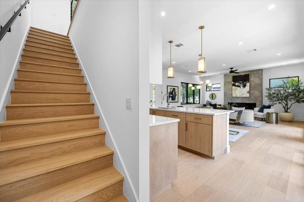 Interior, Living room, Pendant Lights, Recessed Lighting, Wood Texture Flooring