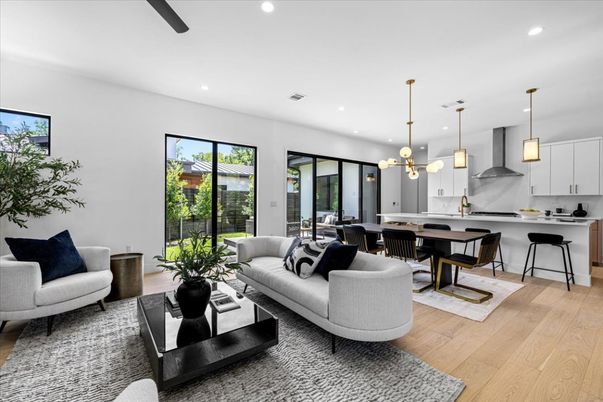 Dining room, Interior, Kitchen, Living room, Pendant Lights, Recessed Lighting, Wood Texture Flooring