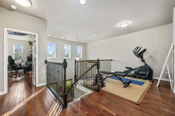 Fitness Equipment, Interior, Recessed Lighting, Wood Texture Flooring
