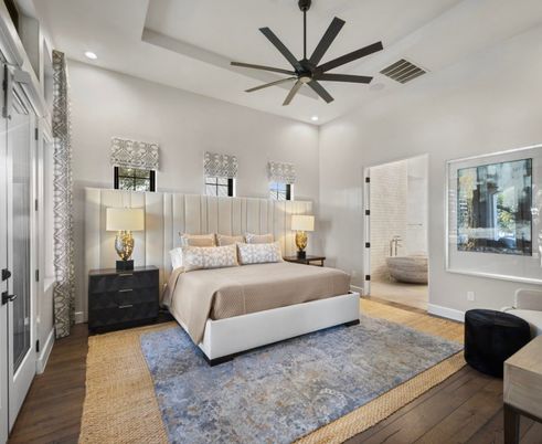 Bedroom, Interior, Recessed Lighting, Wood Texture Flooring