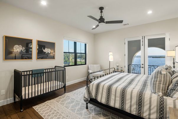 Bedroom, Interior, Recessed Lighting, Water, Wood Texture Flooring