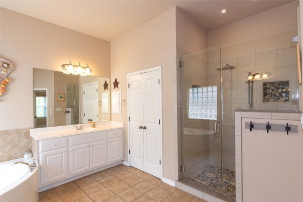 Bathroom, Dual Sink Vanities, Glass Shower, Interior, Recessed Lighting