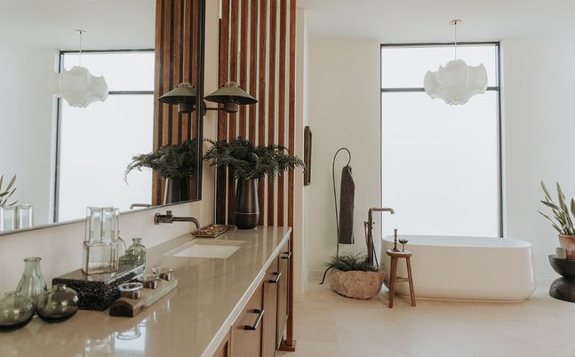 Bathroom, Free Standing Baths, Interior, Pendant Lights