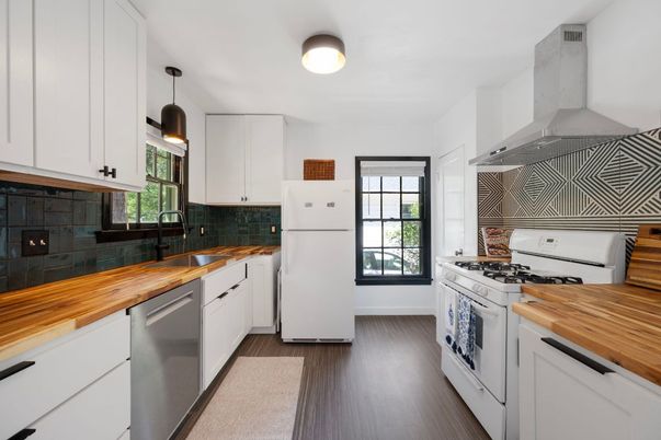 Interior, Kitchen, Pendant Lights, Stainless Steel Appliances, Wood Texture Flooring