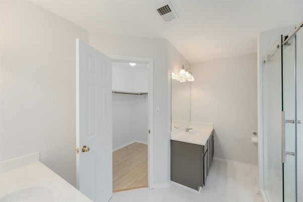 Bathroom, Dual Sink Vanities, Interior, Wood Texture Flooring
