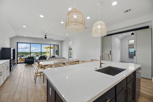 Dining room, Interior, Kitchen, Living room, Pendant Lights, Recessed Lighting, Wood Texture Flooring