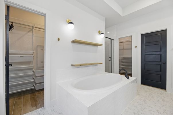 Bathroom, Glass Shower, Interior, Wood Texture Flooring