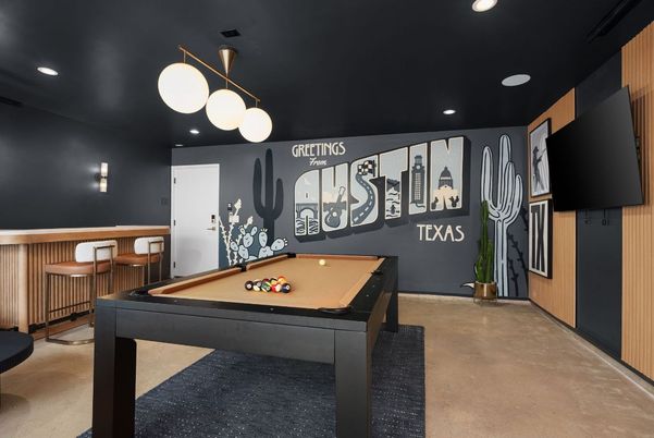 Billiard Table, Game Room, Interior, Pendant Lights, Recessed Lighting