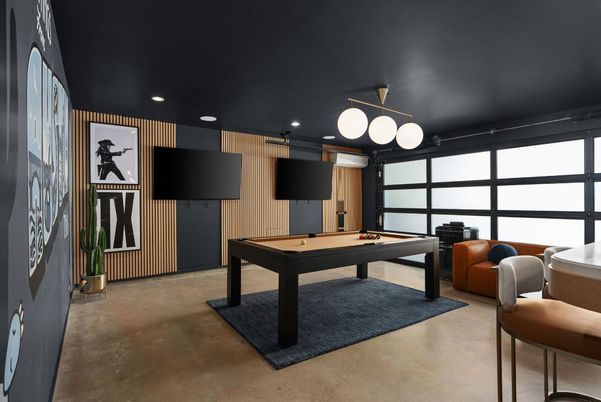 Billiard Table, Game Room, Interior, Pendant Lights, Recessed Lighting