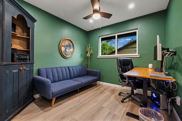 Home Office, Interior, Recessed Lighting, Wood Texture Flooring