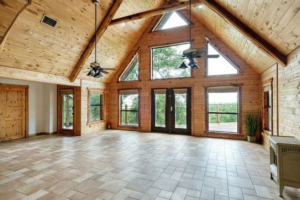 Empty room, Fireplace, Interior, Stone Walls, Wooden Beams, Wooden Ceilings, Wooden Walls