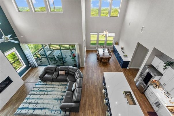 Fireplace, Interior, Kitchen, Living room, Wood Texture Flooring