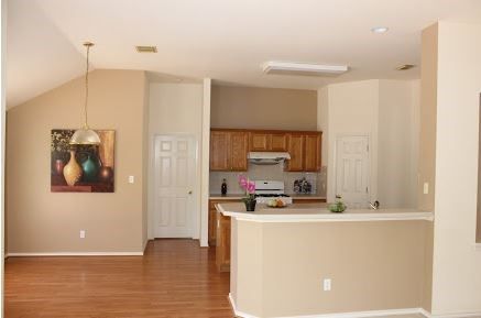 Interior, Kitchen, Pendant Lights, Recessed Lighting, Wood Texture Flooring