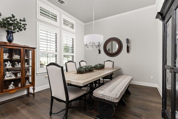 Dining room, Interior, Pendant Lights, Wood Texture Flooring