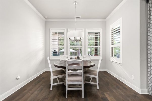 Dining room, Interior, Pendant Lights, Wood Texture Flooring