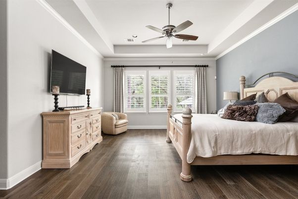 Bedroom, Interior, Recessed Lighting, Wood Texture Flooring