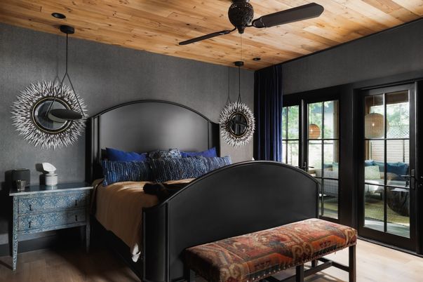 Bedroom, Interior, Pendant Lights, Wooden Ceilings, Wood Texture Flooring