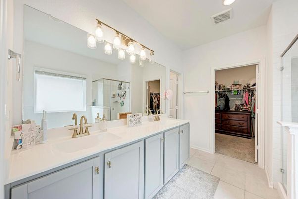 Bathroom, Dual Sink Vanities, Interior, Recessed Lighting, Walk-in Closets