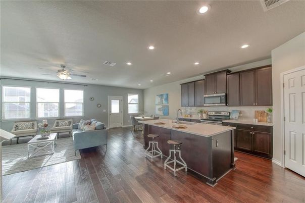 Interior, Kitchen, Living room, Recessed Lighting, Wood Texture Flooring