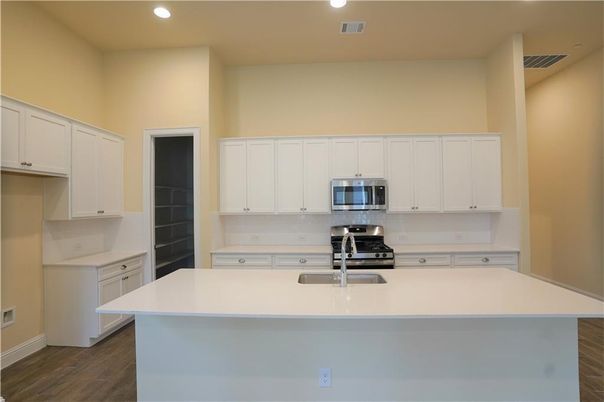 Interior, Kitchen, Recessed Lighting, Wood Texture Flooring