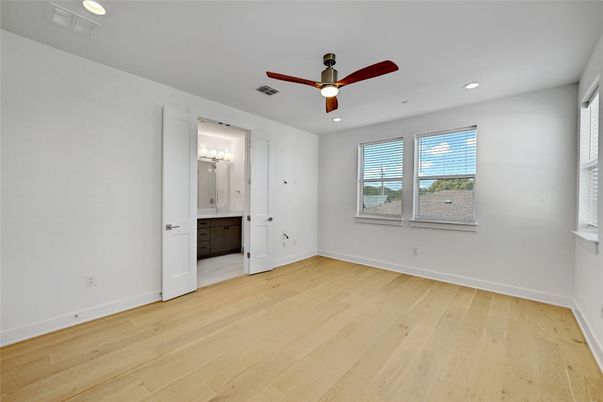 Bathroom, Empty room, Interior, Recessed Lighting, Wood Texture Flooring