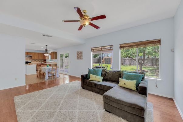 Dining room, Interior, Kitchen, Living room, Pendant Lights, Recessed Lighting, Wood Texture Flooring