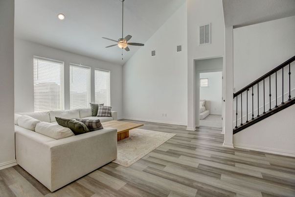 Interior, Living room, Recessed Lighting, Wood Texture Flooring