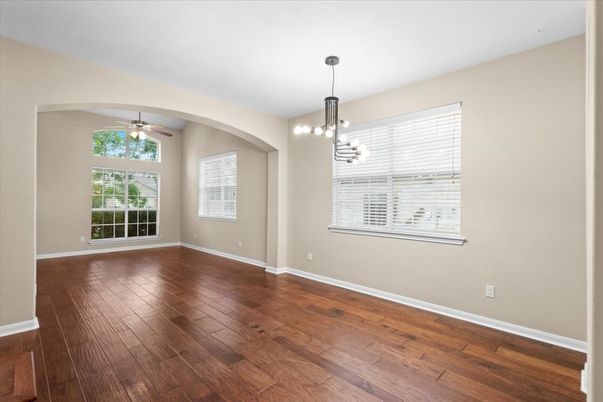 Empty room, Interior, Pendant Lights, Wood Texture Flooring