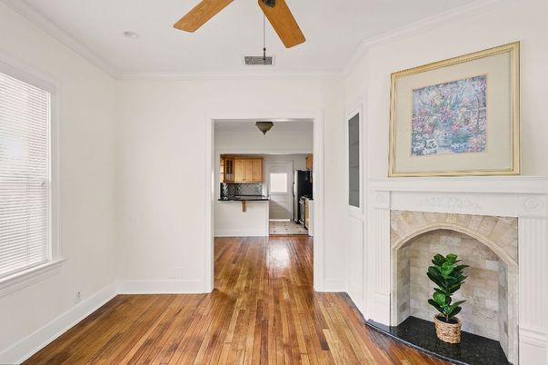 Fireplace, Interior, Kitchen, Wood Texture Flooring