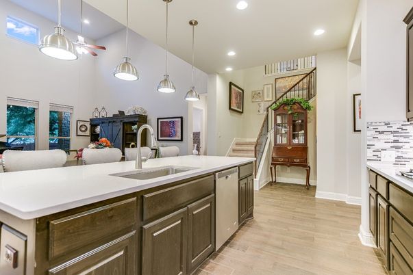 Interior, Kitchen, Pendant Lights, Recessed Lighting, Wood Texture Flooring