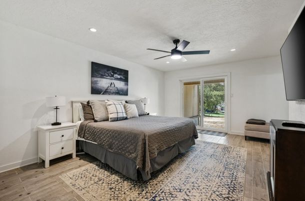Bedroom, Interior, Recessed Lighting, Wood Texture Flooring