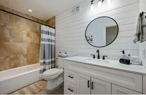 Bathroom, Interior, Recessed Lighting, Wood Texture Flooring