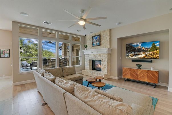 Fireplace, Interior, Living room, Stone Walls, Wood Texture Flooring