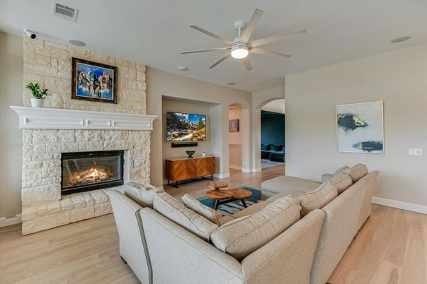 Fireplace, Interior, Living room, Stone Walls, Wood Texture Flooring