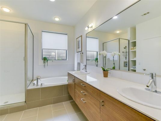 Bathroom, Dual Sink Vanities, Glass Shower, Interior, Recessed Lighting