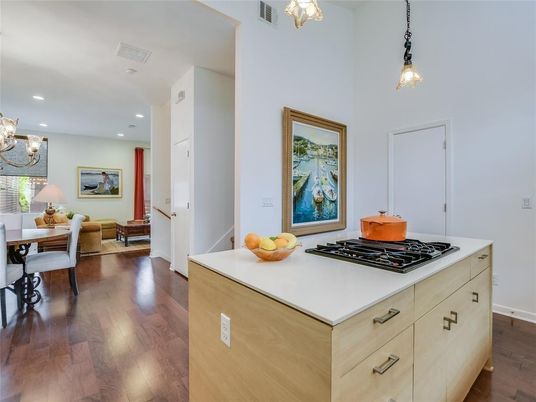 Dining room, Interior, Kitchen, Pendant Lights, Recessed Lighting, Wood Texture Flooring
