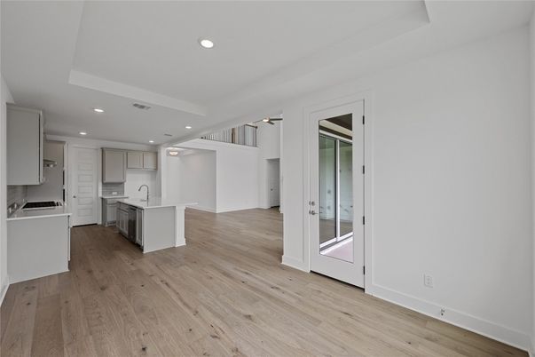 Interior, Kitchen, Recessed Lighting, Wood Texture Flooring