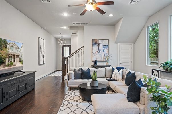 Interior, Living room, Recessed Lighting, Wood Texture Flooring