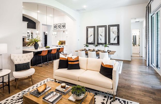 Dining room, Interior, Kitchen, Living room, Pendant Lights, Recessed Lighting, Wood Texture Flooring