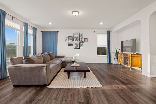Interior, Living room, Recessed Lighting, Wood Texture Flooring