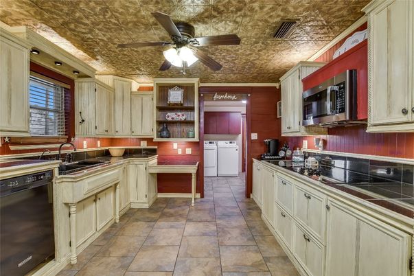 Interior, Kitchen, Tile Countertops, Washer