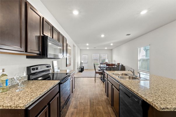 Dining room, Interior, Kitchen, Recessed Lighting, Wood Texture Flooring